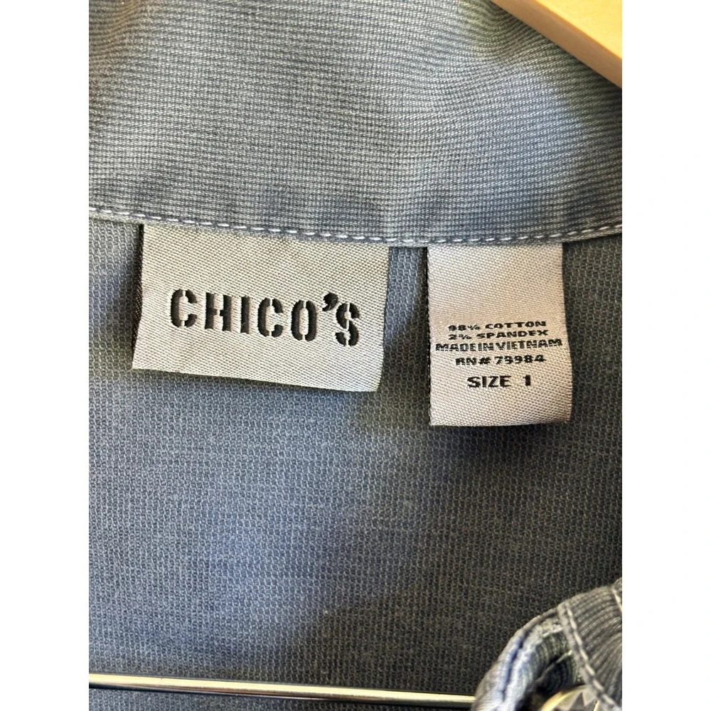 Chico's Women Gray Blue Ribbed Cotton Utility Shirt Jacket & Pant Set Size M